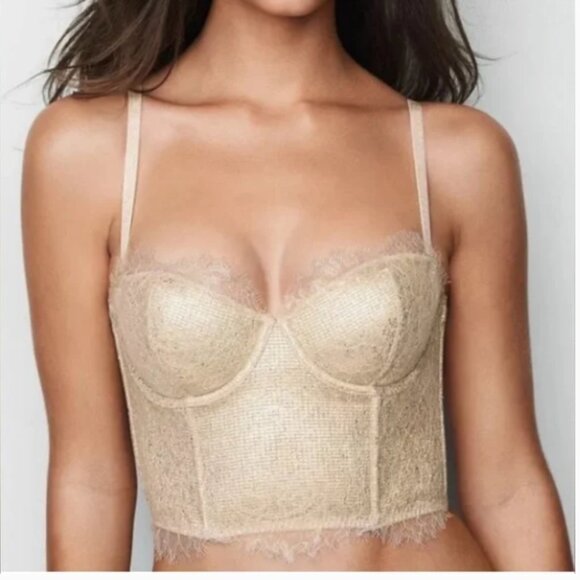 Victoria’s Secret Dream Angels Lined Strapless Metallic Lace Bustier Corset - Picture 2 of 6